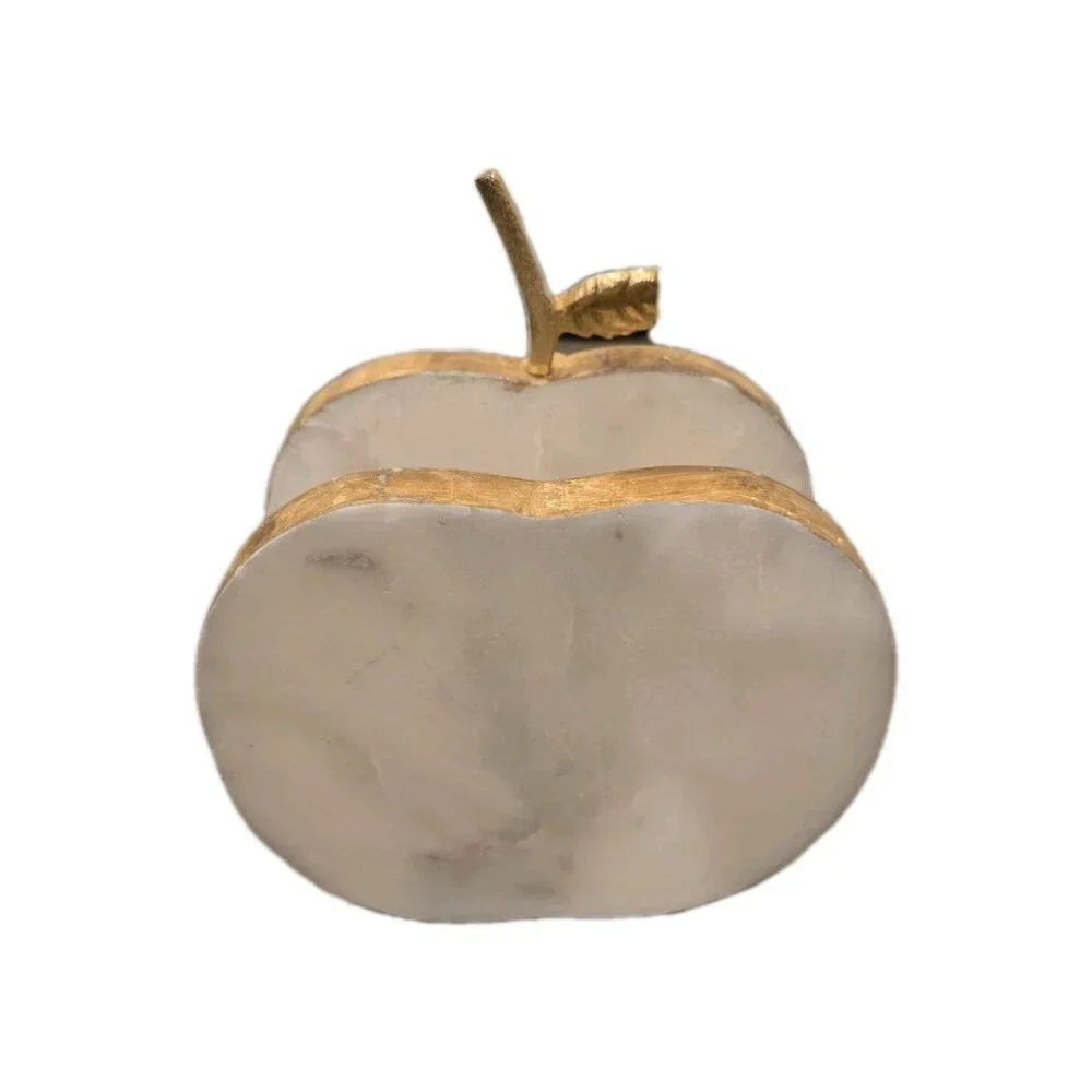 New MCM White Marble & Gold Linning Apply Heavy Dinning Table Napkin Holder